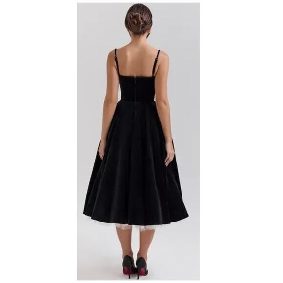 House of CB Mademoiselle Black Velvet Tulle Midi Dress Size Medium - Picture 2 of 13